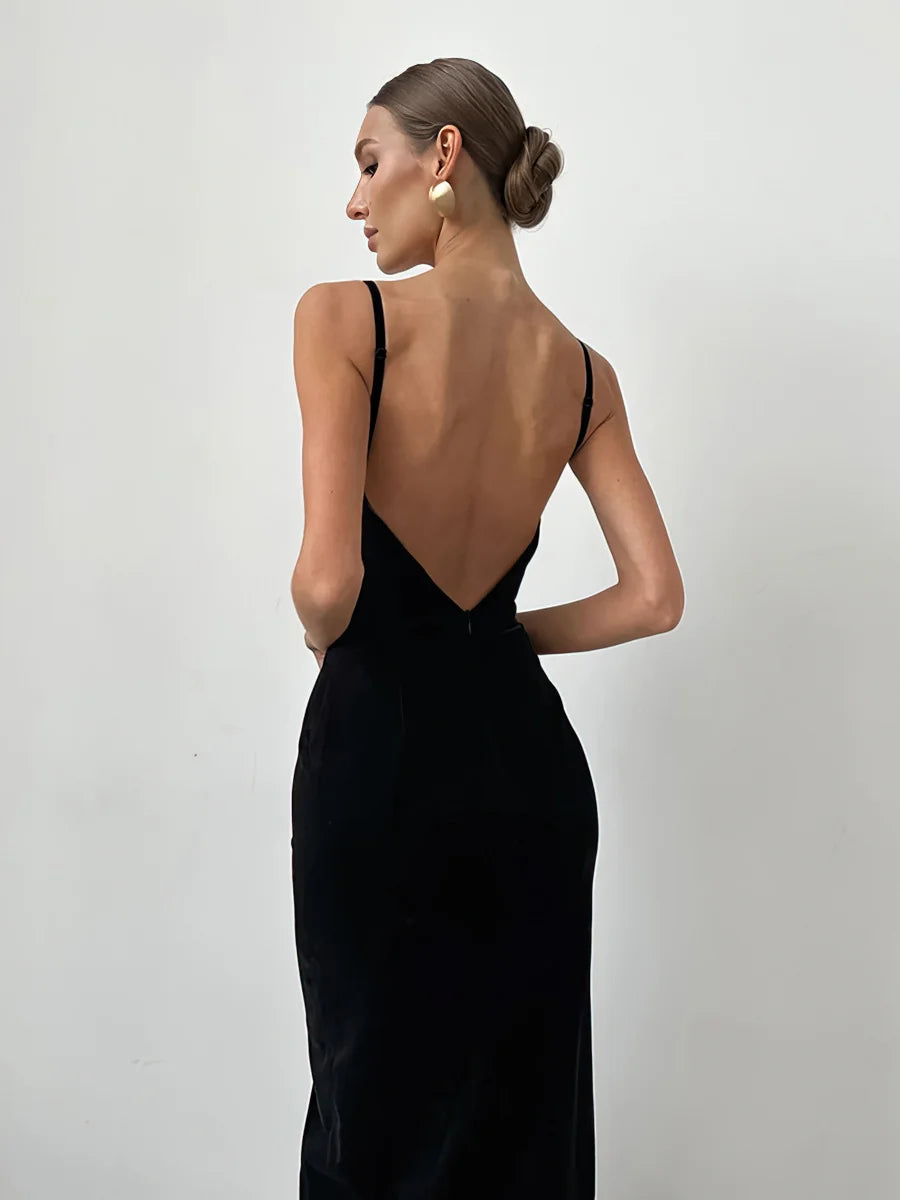 Black suspender dress with slits