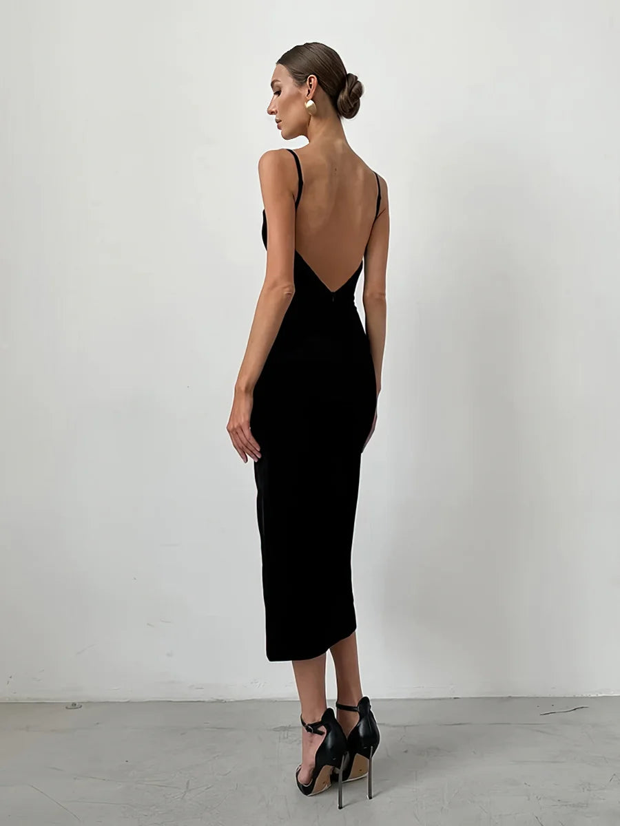 Black suspender dress with slits