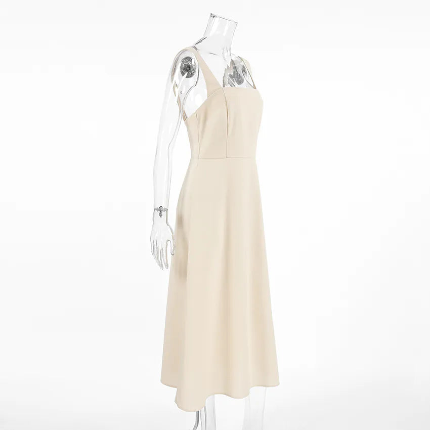 Cotton and Linen Square Neck A-Line Suspender Dress