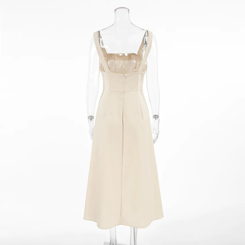 Cotton and Linen Square Neck A-Line Suspender Dress