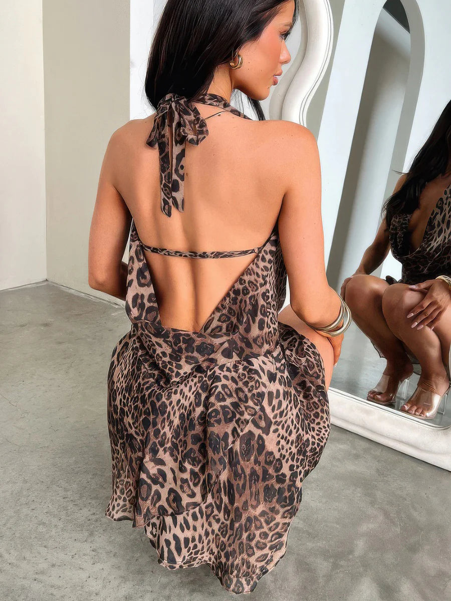 navy blue dress for baby girl Waylynn Nude Black Animal Print Burnout Velvet Detail Mesh Backless Maxi  Dress