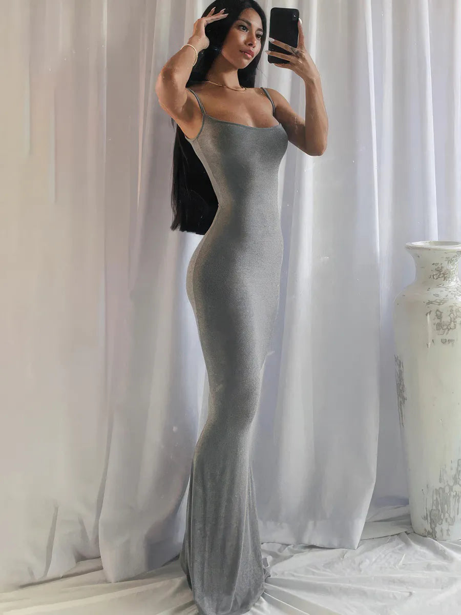 slim fitting suspender fishtail dress IFAUN Gray / S slim fitting suspender fishtail dress IFAUN Gray / S