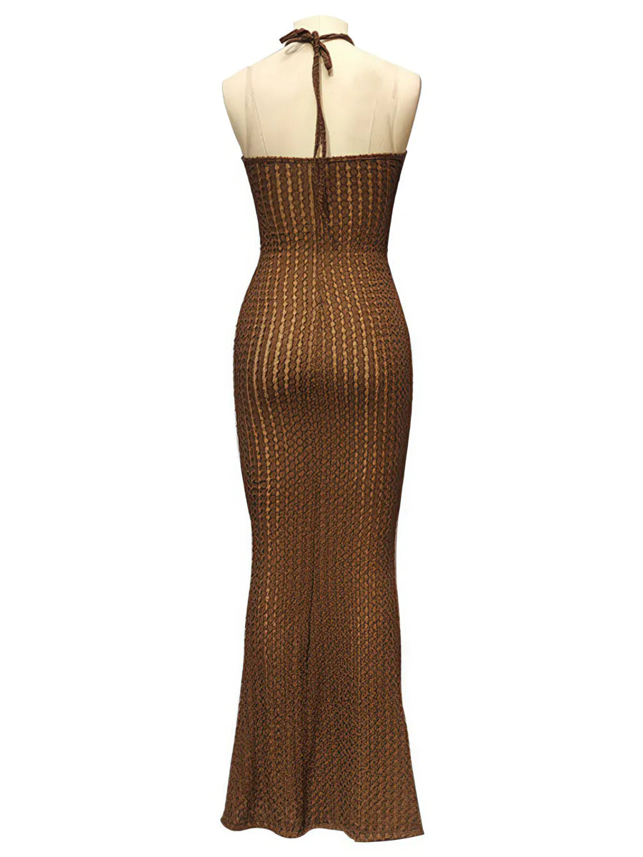 Halter Neck Knit Sleeveless Backless Dress