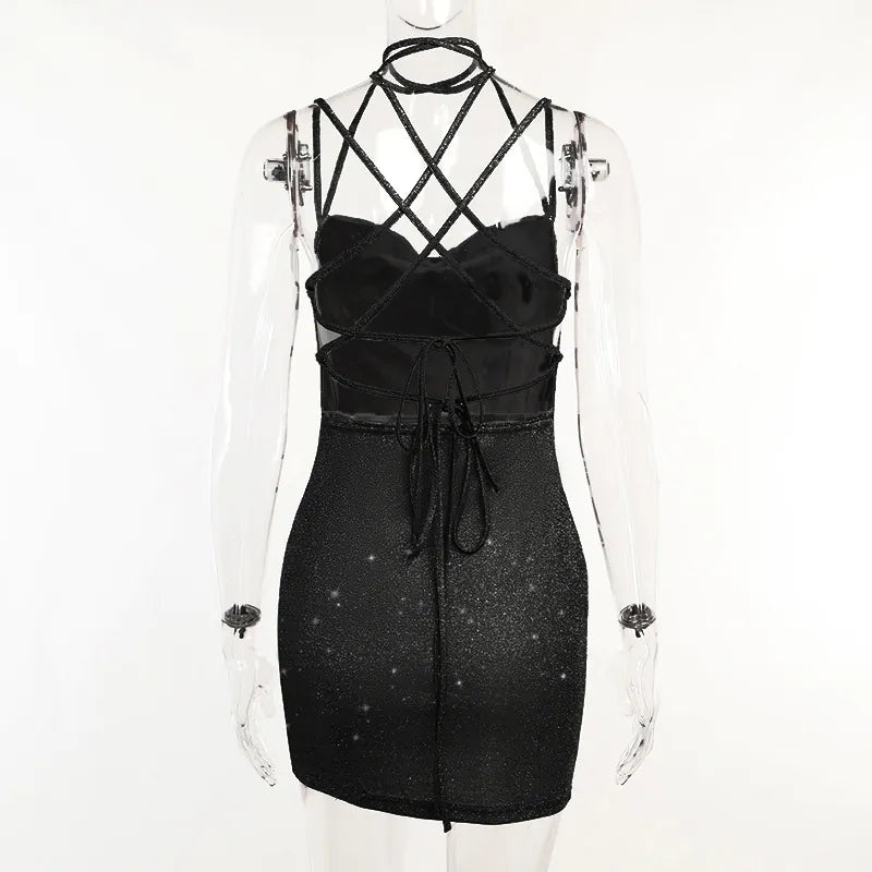 Hip-wrapped backless suspender dress