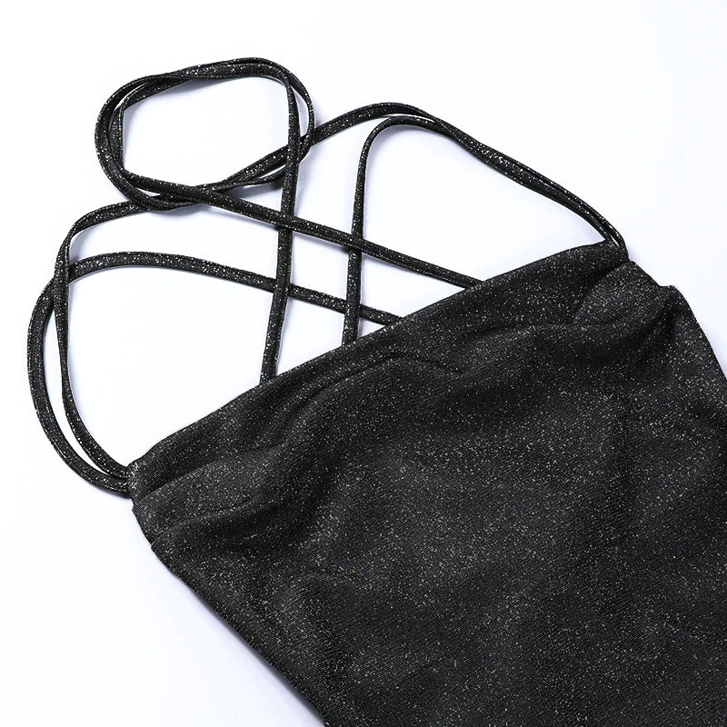 Hip-wrapped backless suspender dress