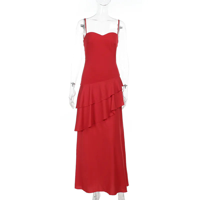 Red backless suspender dress