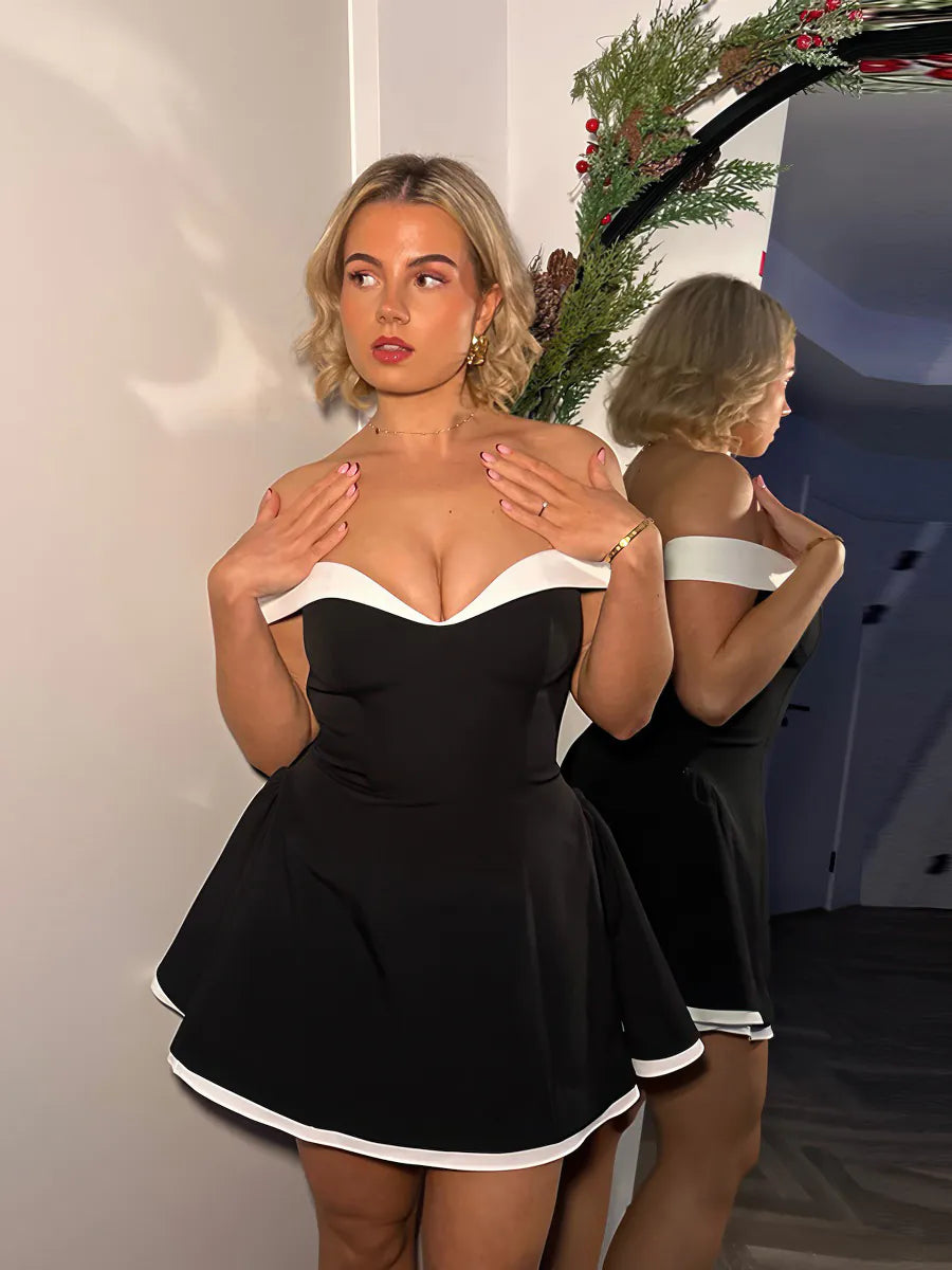 One-shoulder contrast short dress