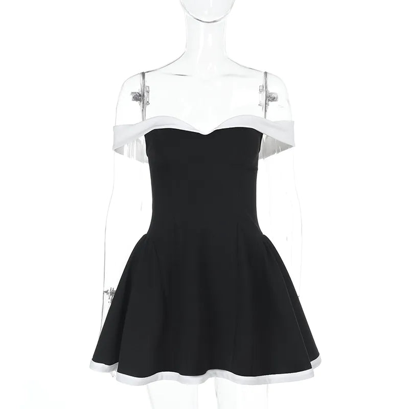 One-shoulder contrast short dress