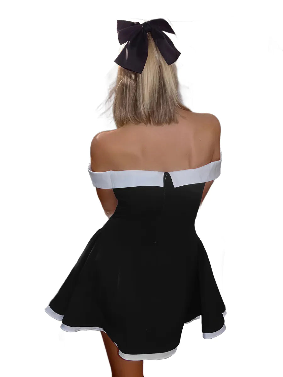 One-shoulder contrast short dress