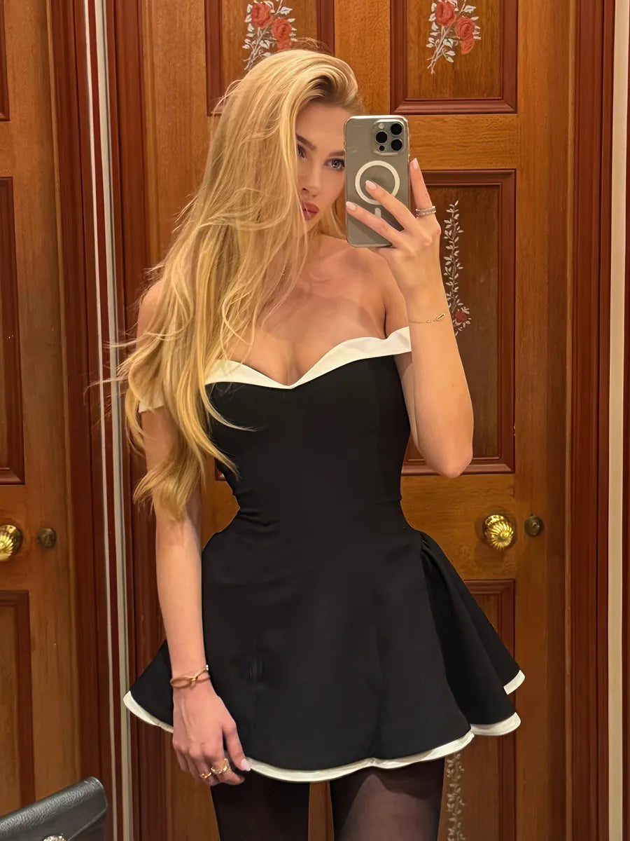 One-shoulder contrast short dress