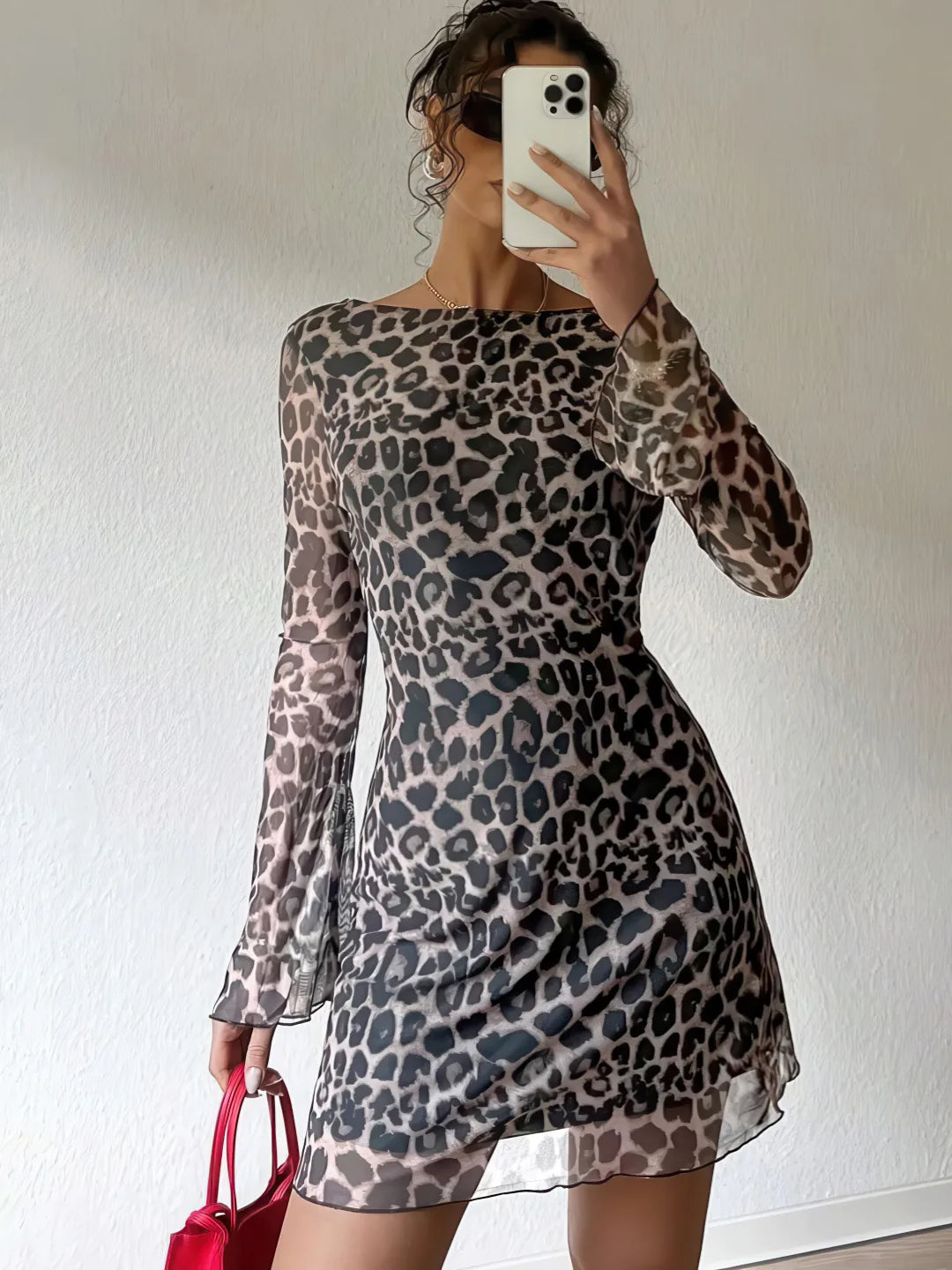 Printed Leopard Print Backless Dress