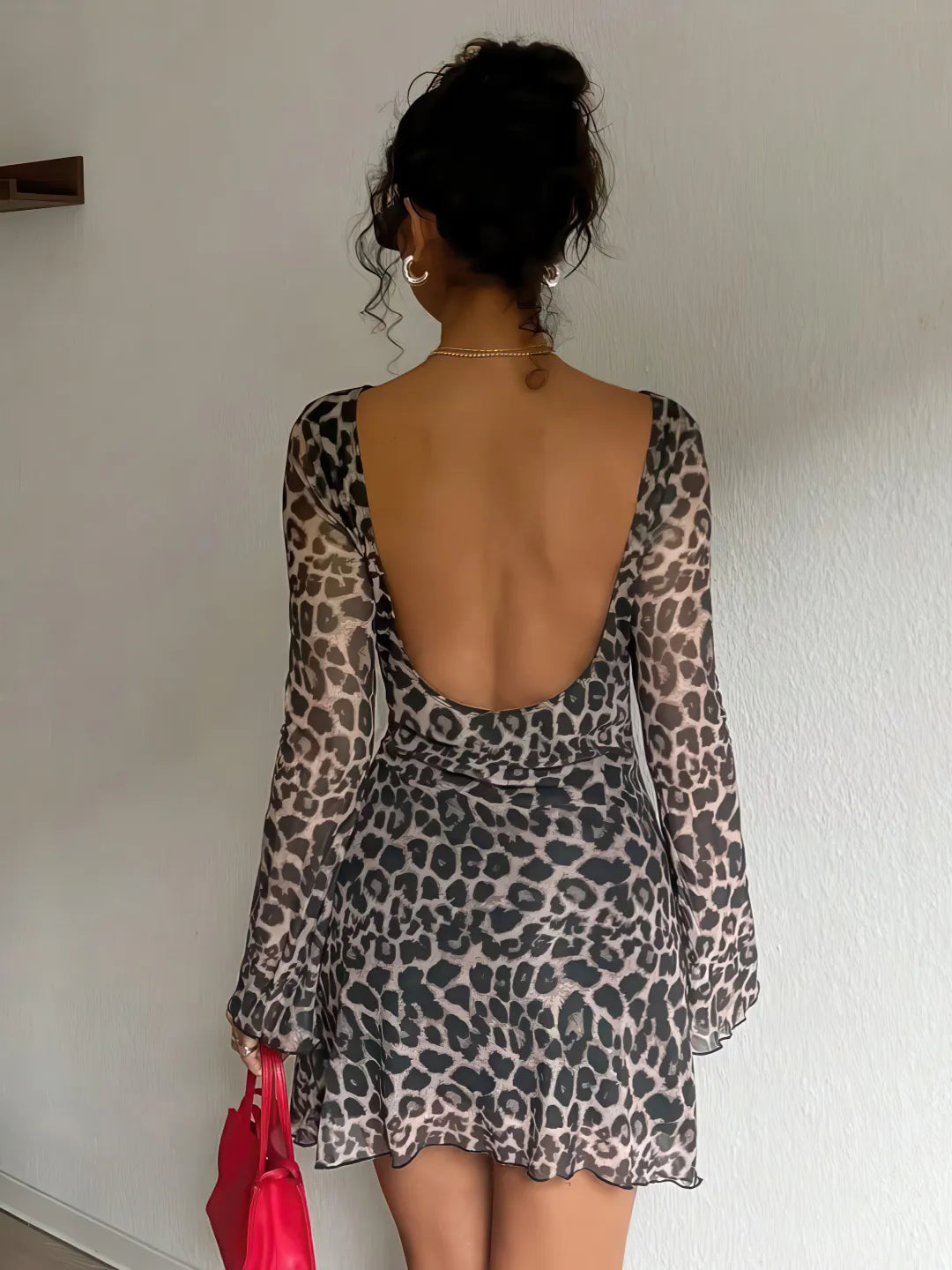 Printed Leopard Print Backless Dress