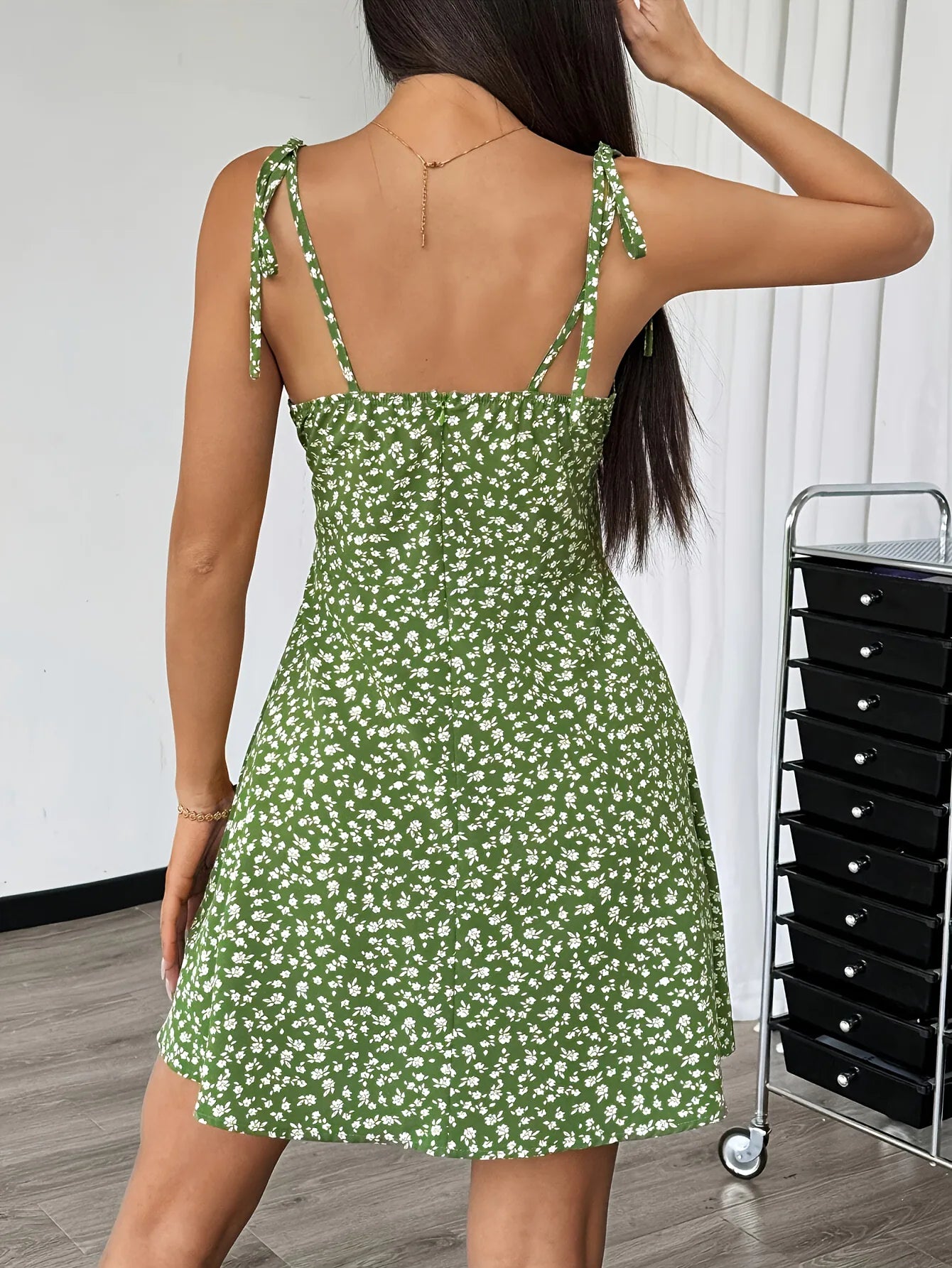 Floral Printed Backless Suspender Dress