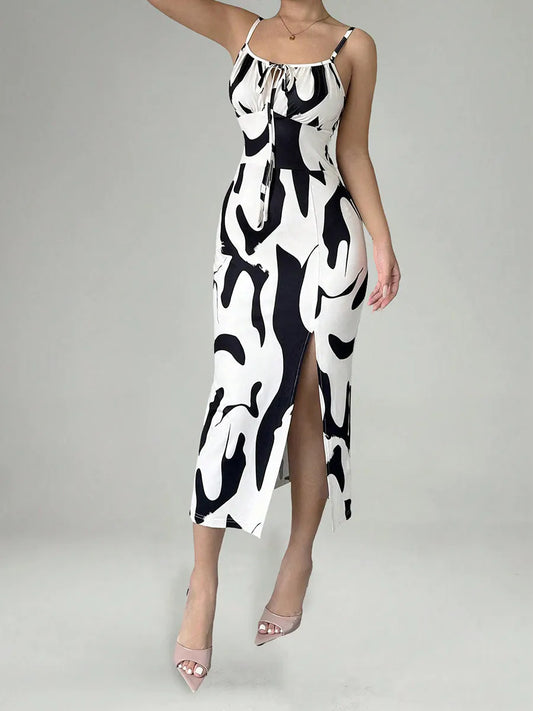 Black and White Slip Dress with Slits