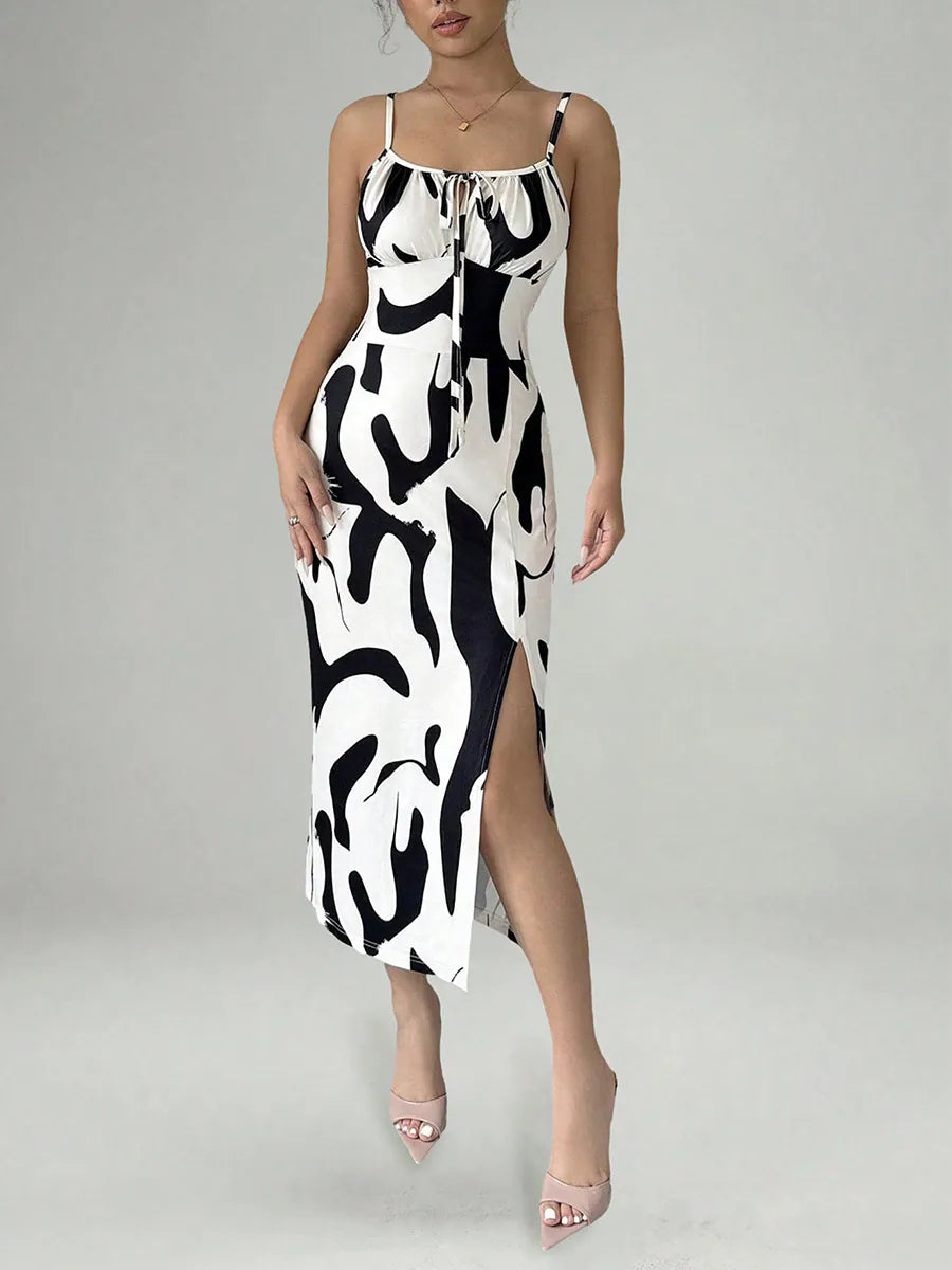 Black and White Slip Dress with Slits