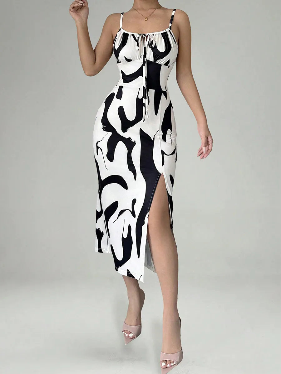 Black and White Slip Dress with Slits