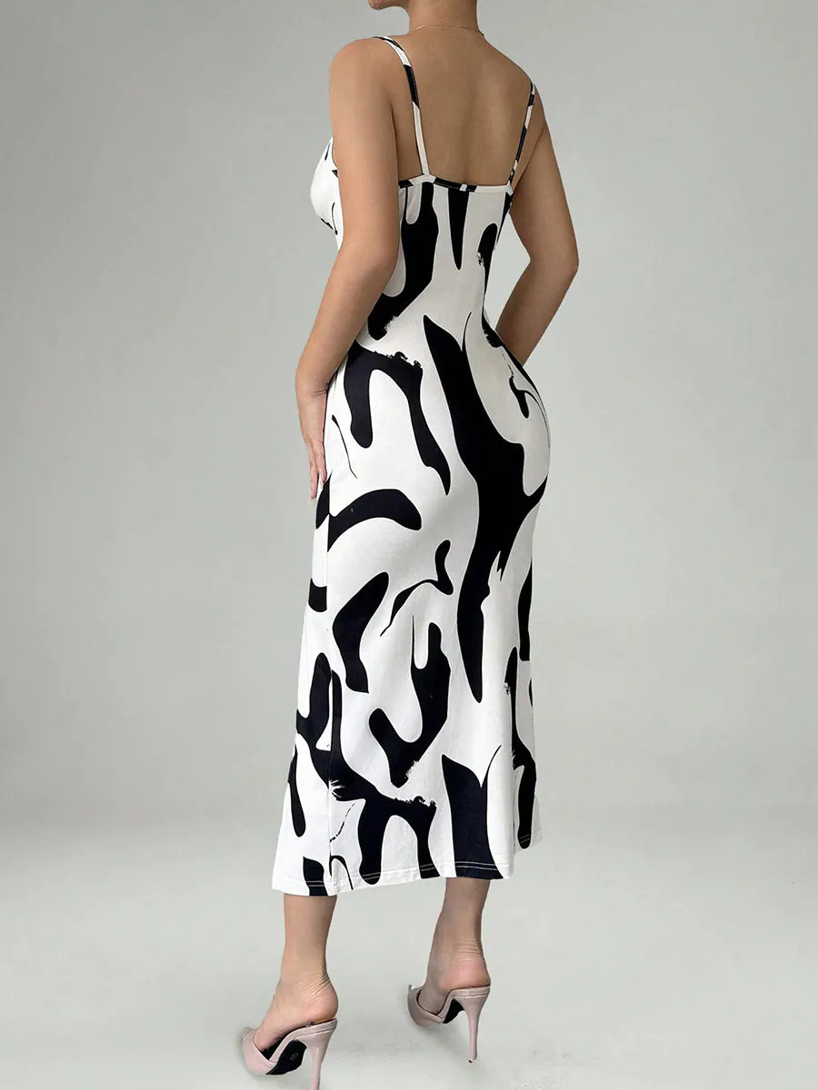 Black and White Slip Dress with Slits