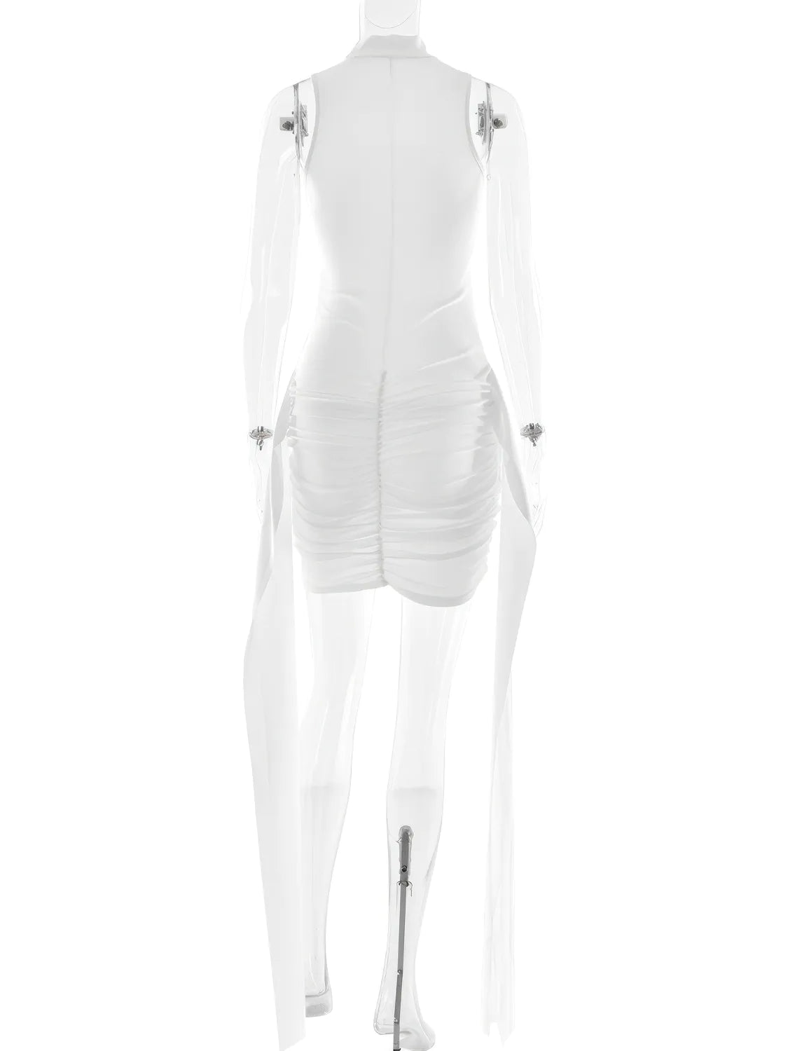 White sleeveless top and pants set on a mannequin against a white background #Color_White