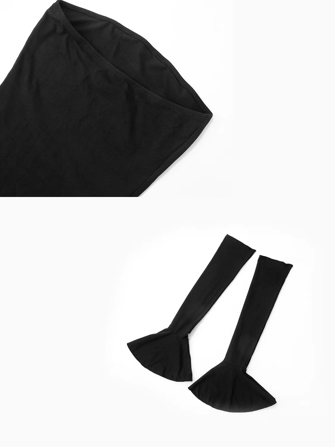 Black headscarf and black knee-high socks on a white background. #Color_Black