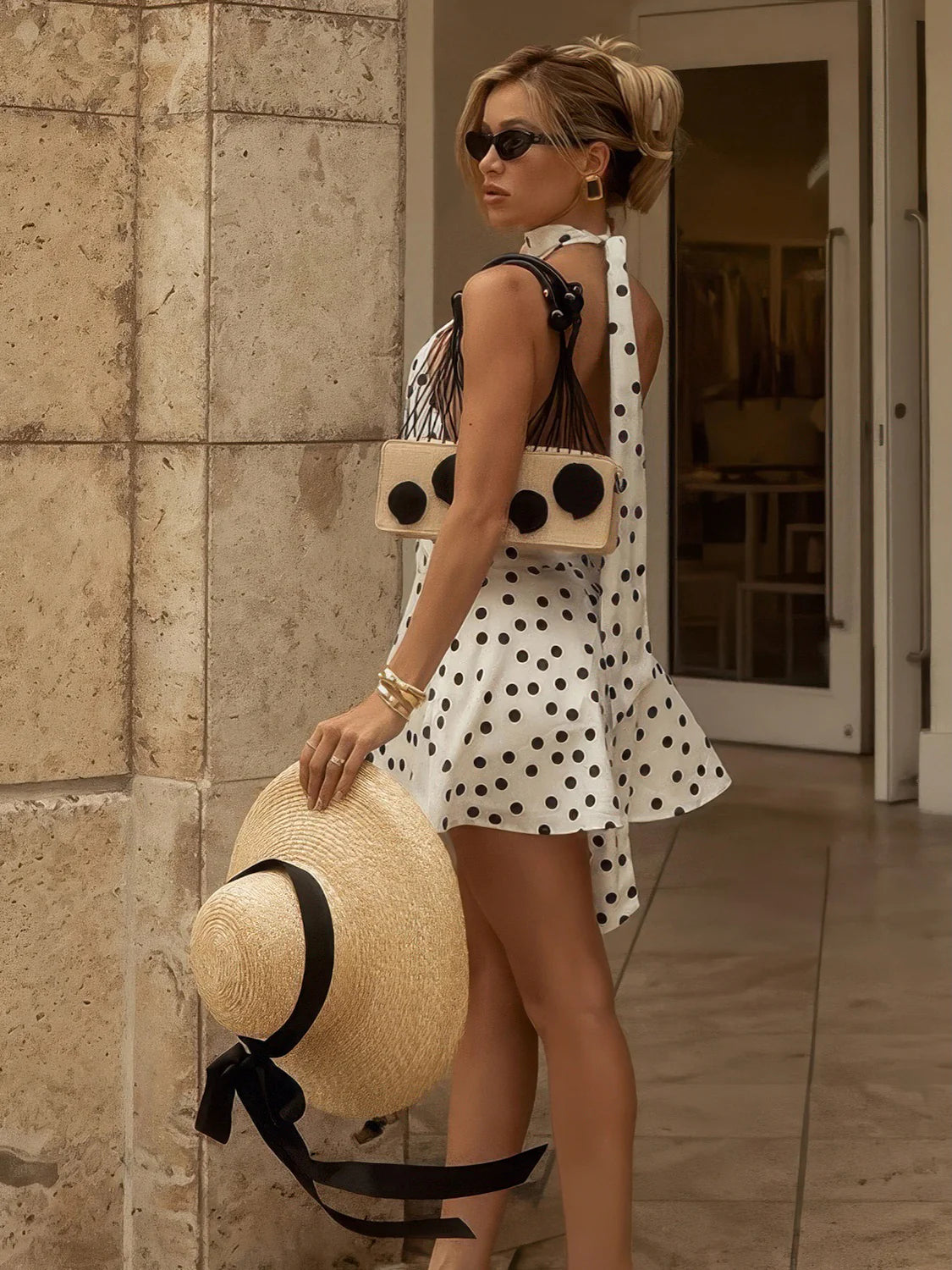 Polka Dot Halter Neck A-Line Dress