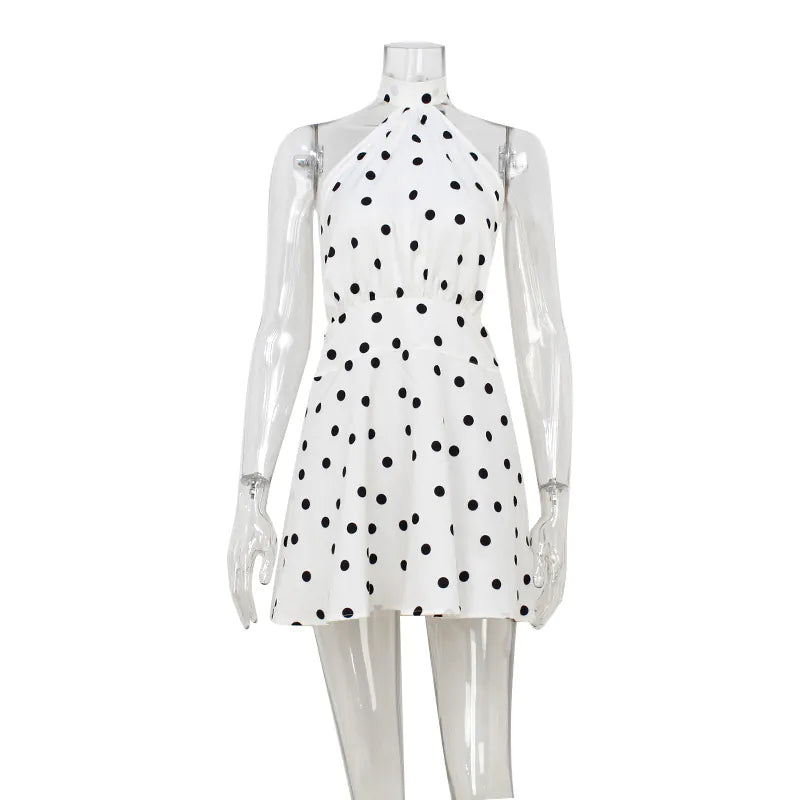 Polka Dot Halter Neck A-Line Dress