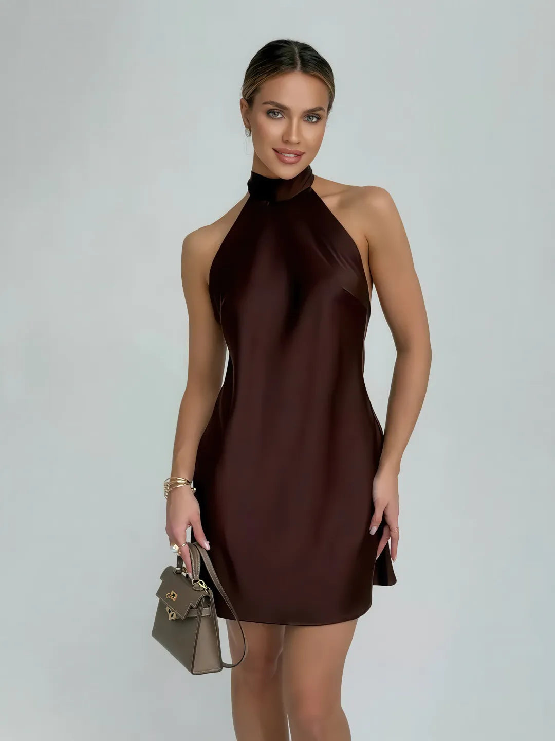 Solid Color Halter Sleeveless Short Dress