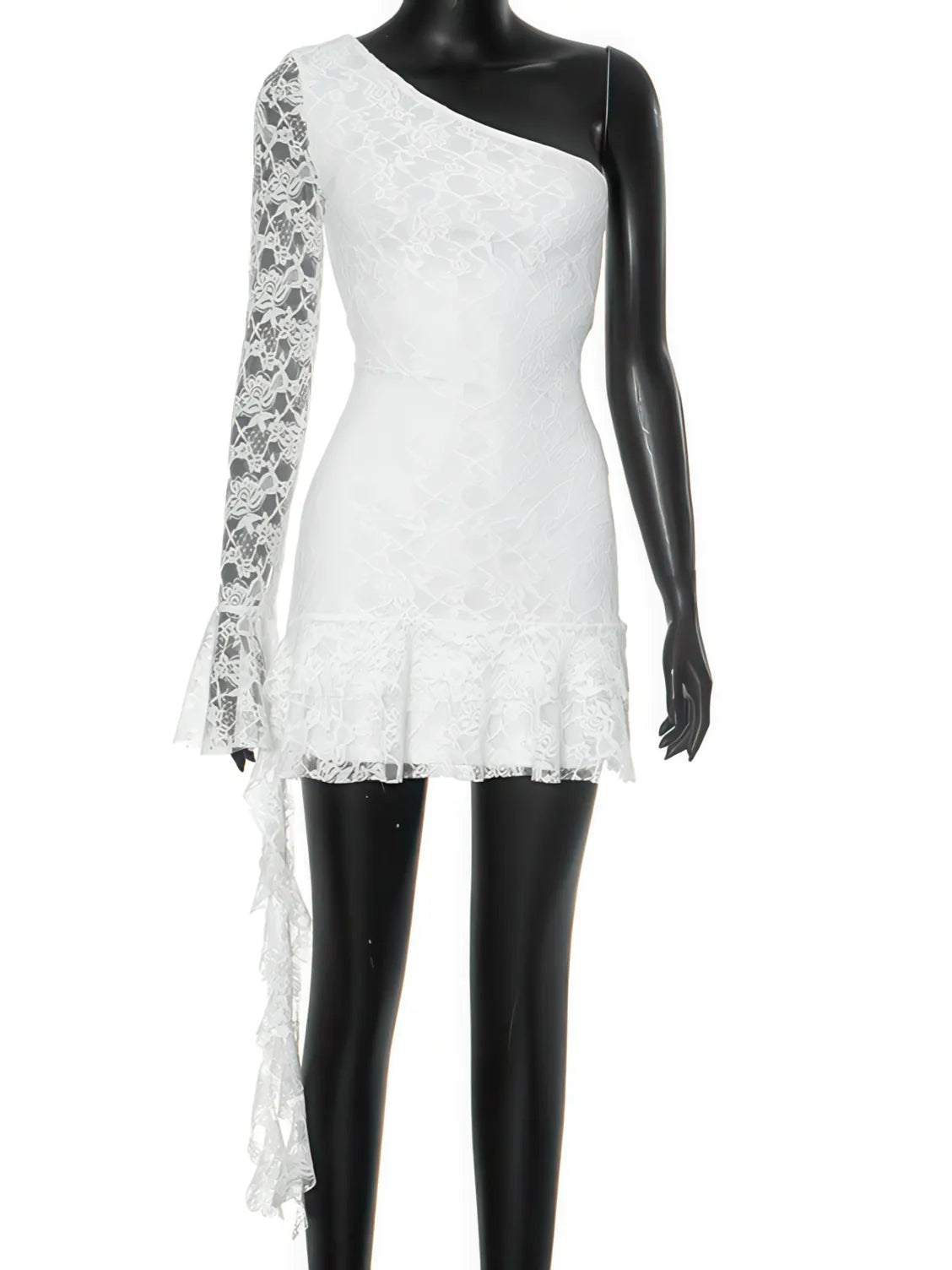 One-Shoulder Ruffled Long Sleeve Short Dress