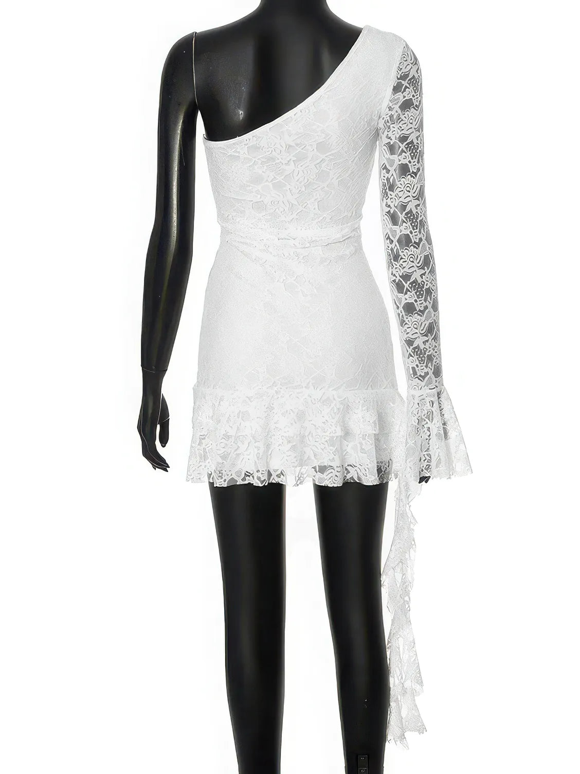 One-Shoulder Ruffled Long Sleeve Short Dress