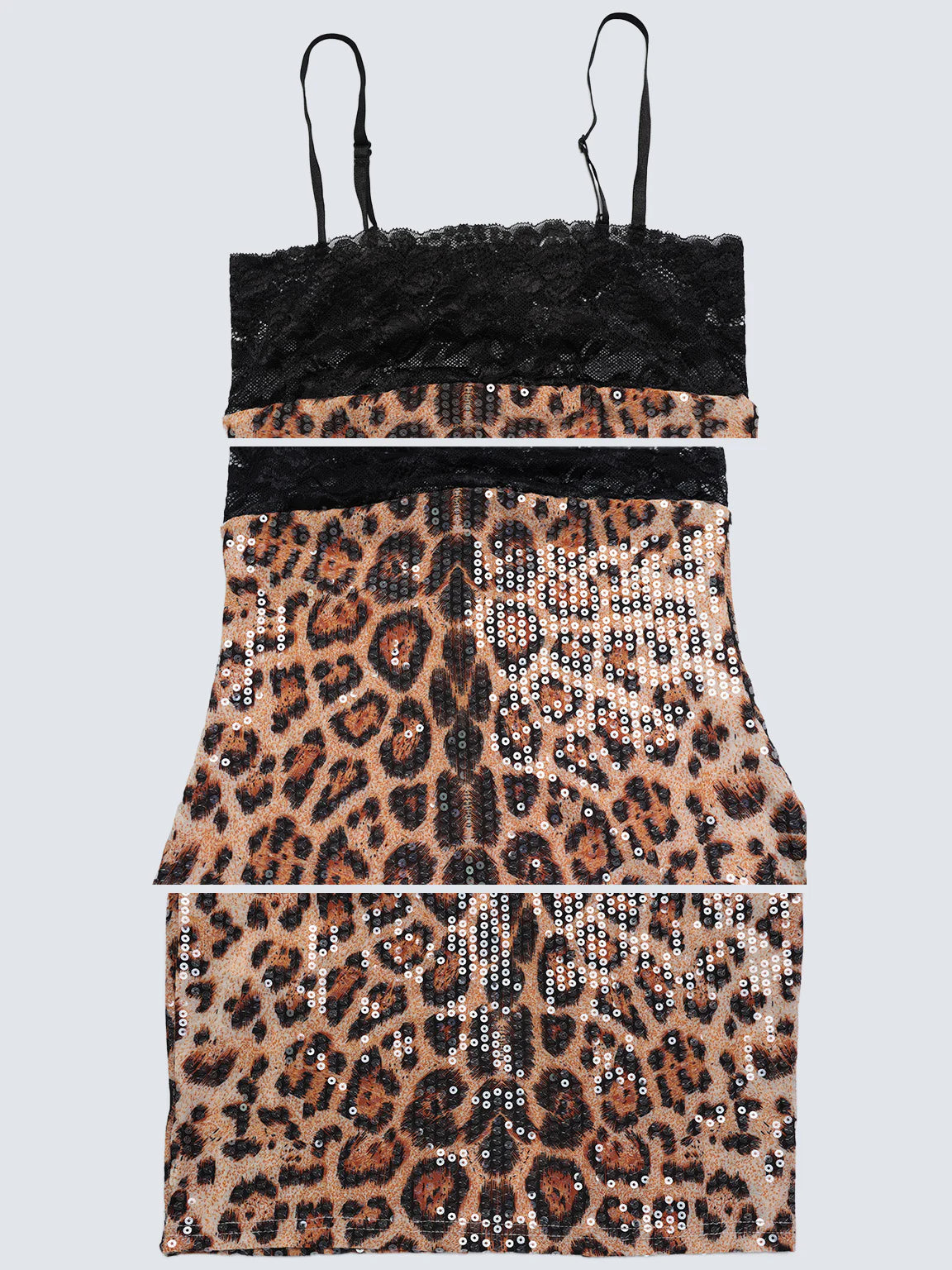 Elegant Lace Stitch Leopard Sequin Dress