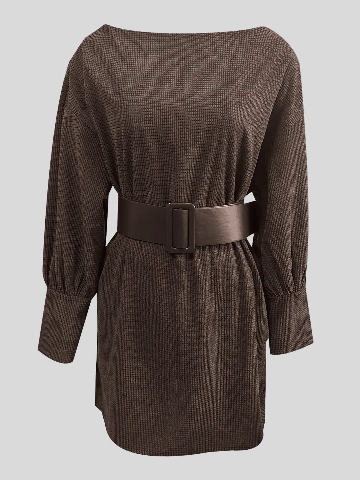 Bat sleeve belt waist knitted short dress