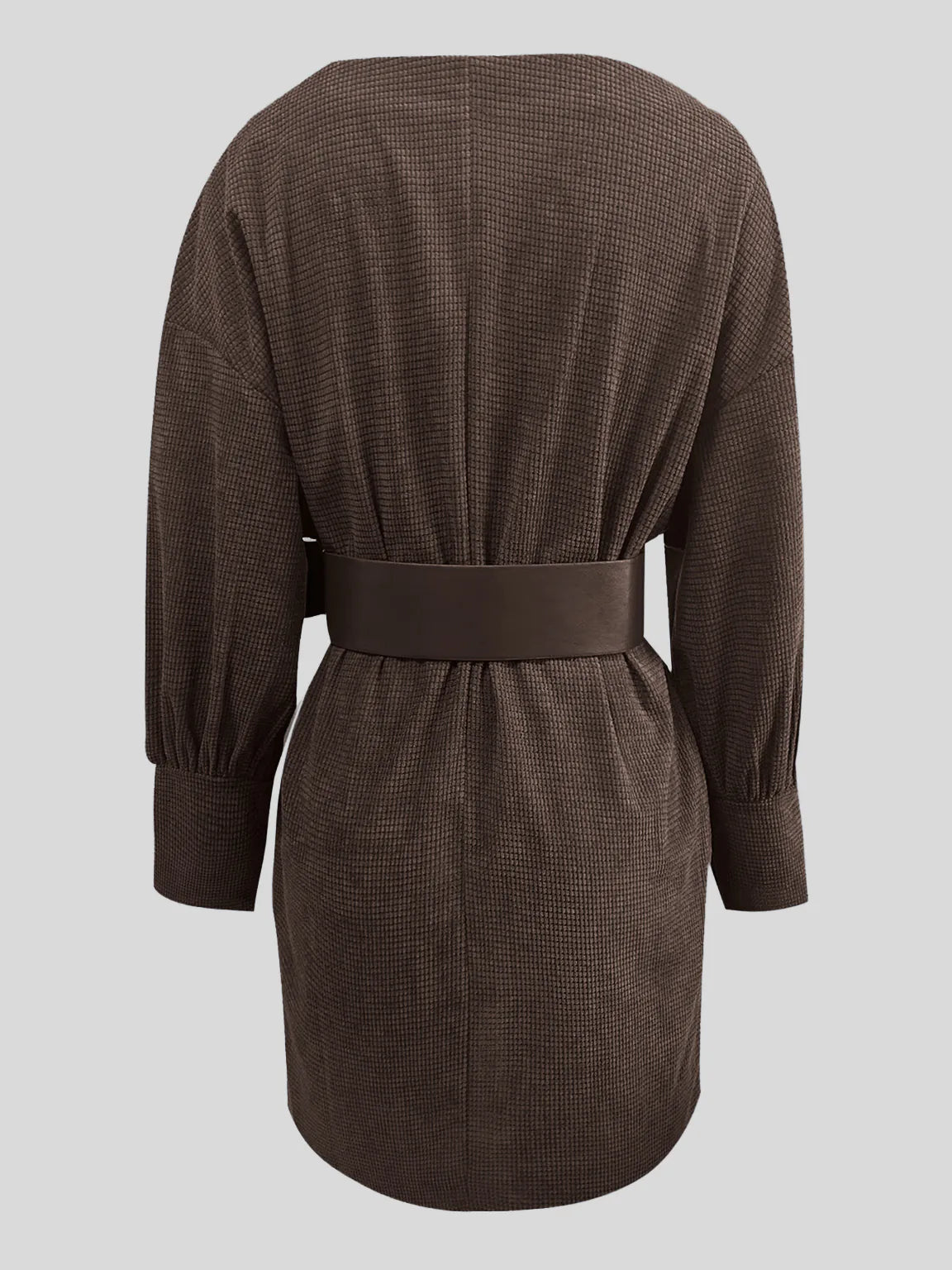 Bat sleeve belt waist knitted short dress