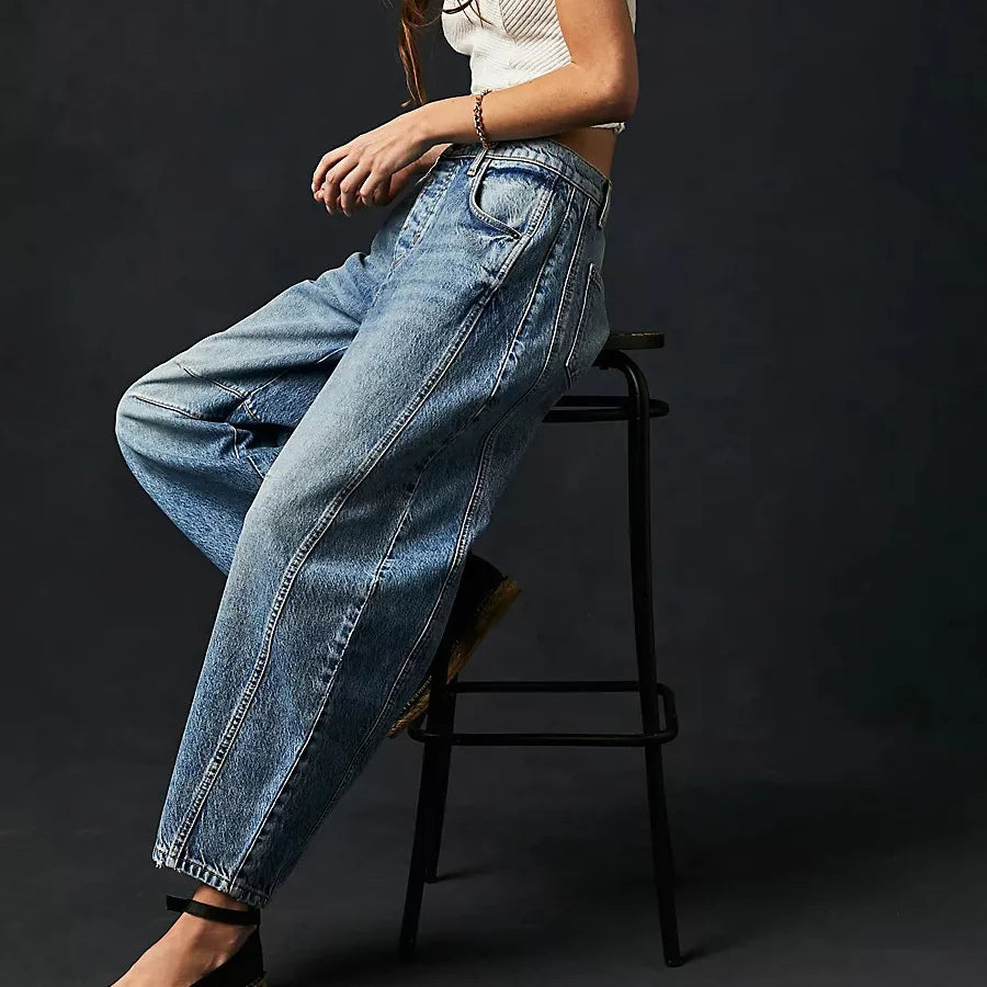 Loose wide-leg mid-low waist denim trousers