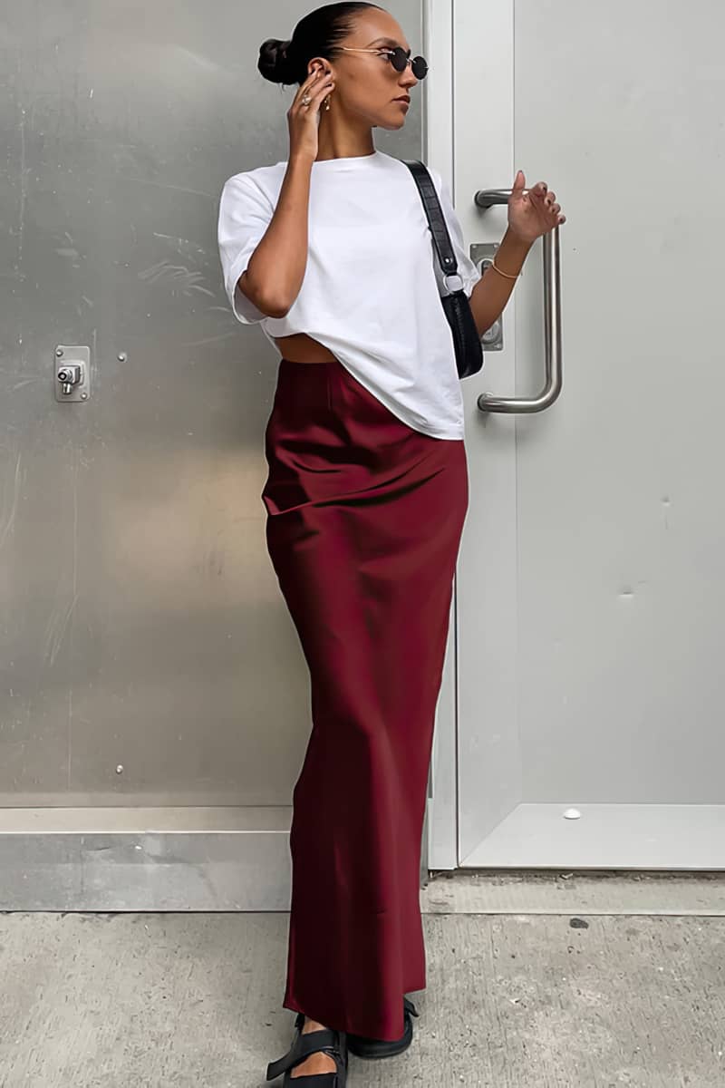 Satin Mermaid Skirt with Draped Detailing