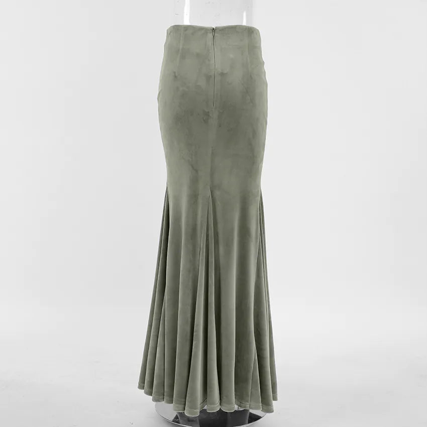 Suede Fishtail Long Skirt