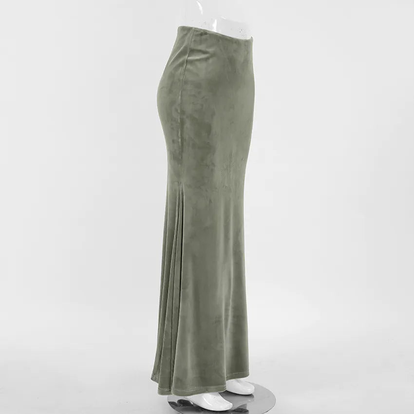 Suede Fishtail Long Skirt