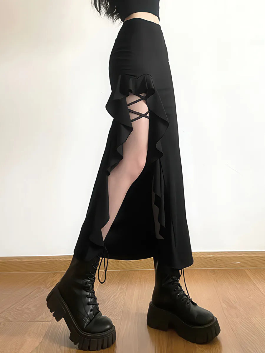 High Waist Hip Slit Irregular Skirt