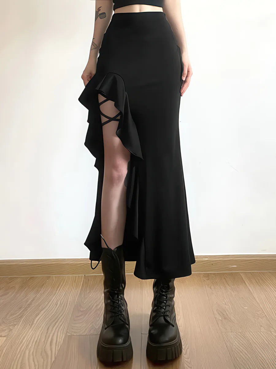 High Waist Hip Slit Irregular Skirt