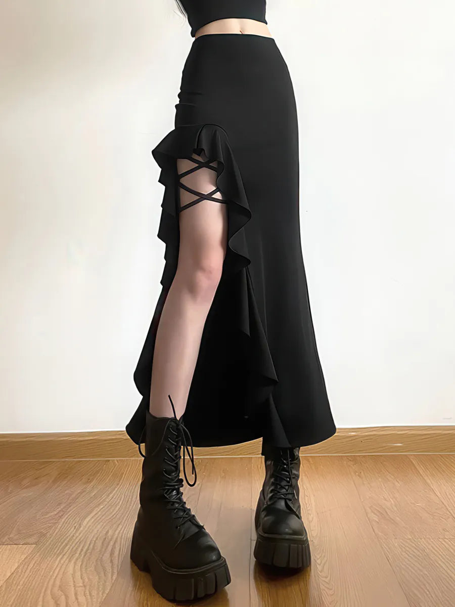 High Waist Hip Slit Irregular Skirt