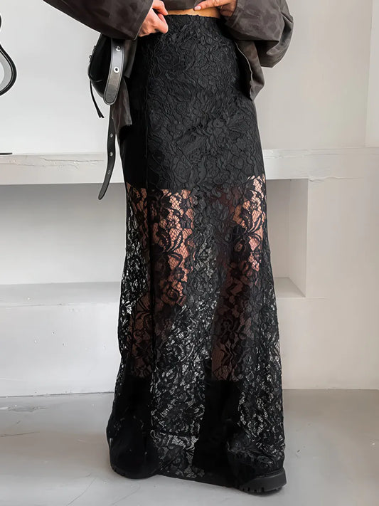 Black Lace See-through Skirt