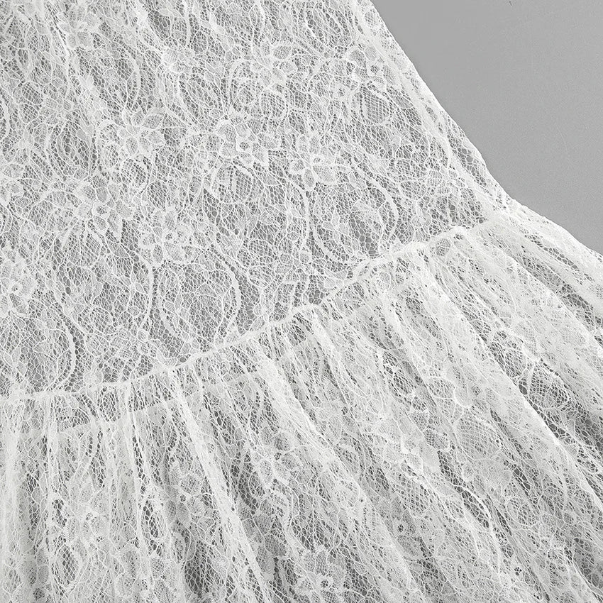 Lace Sheer White Jacquard High-Waist Skirt