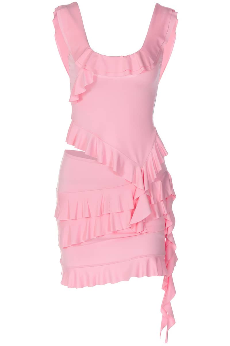 Two-piece U-neck ruffled top and skirt