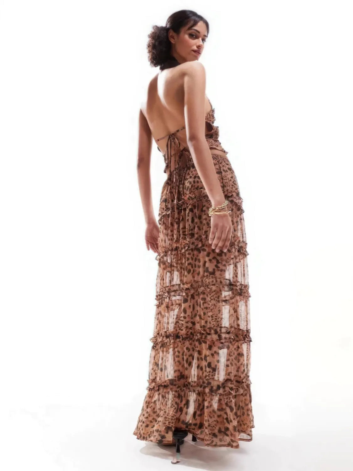 Backless Leopard Print Skirt Set with Straps