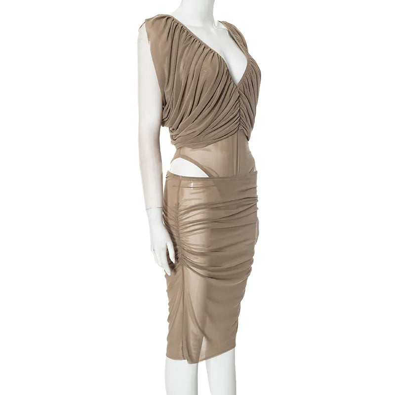 Chiffon Shirred Miniskirt Set