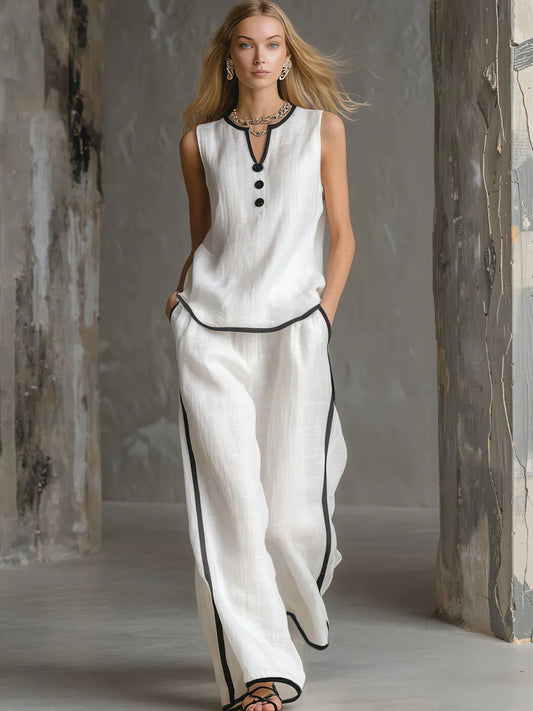 Sleeveless V-neck top wide-leg pants set