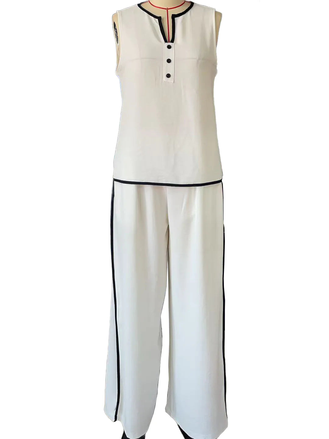 Sleeveless V-neck top wide-leg pants set