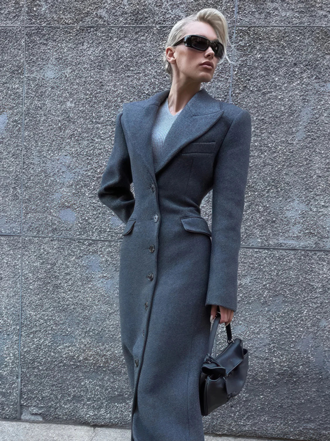 Women's Lapel High-Waisted Long Wool Coat