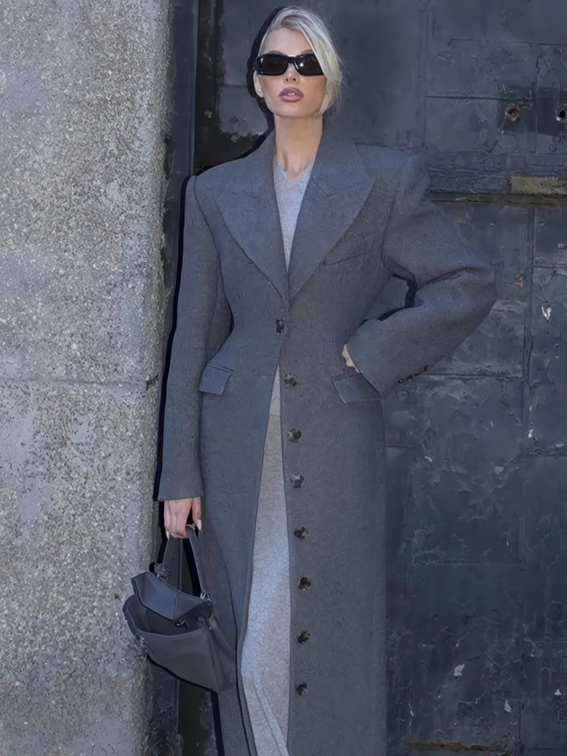 Women's Lapel High-Waisted Long Wool Coat