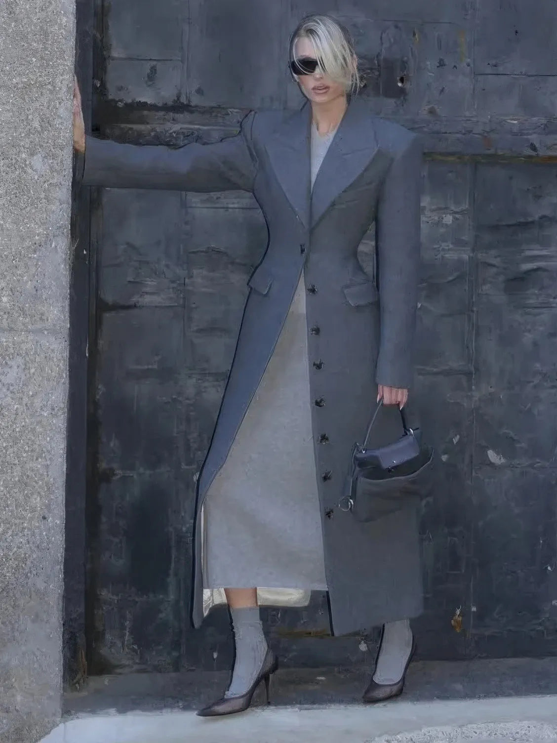 Women's Lapel High-Waisted Long Wool Coat