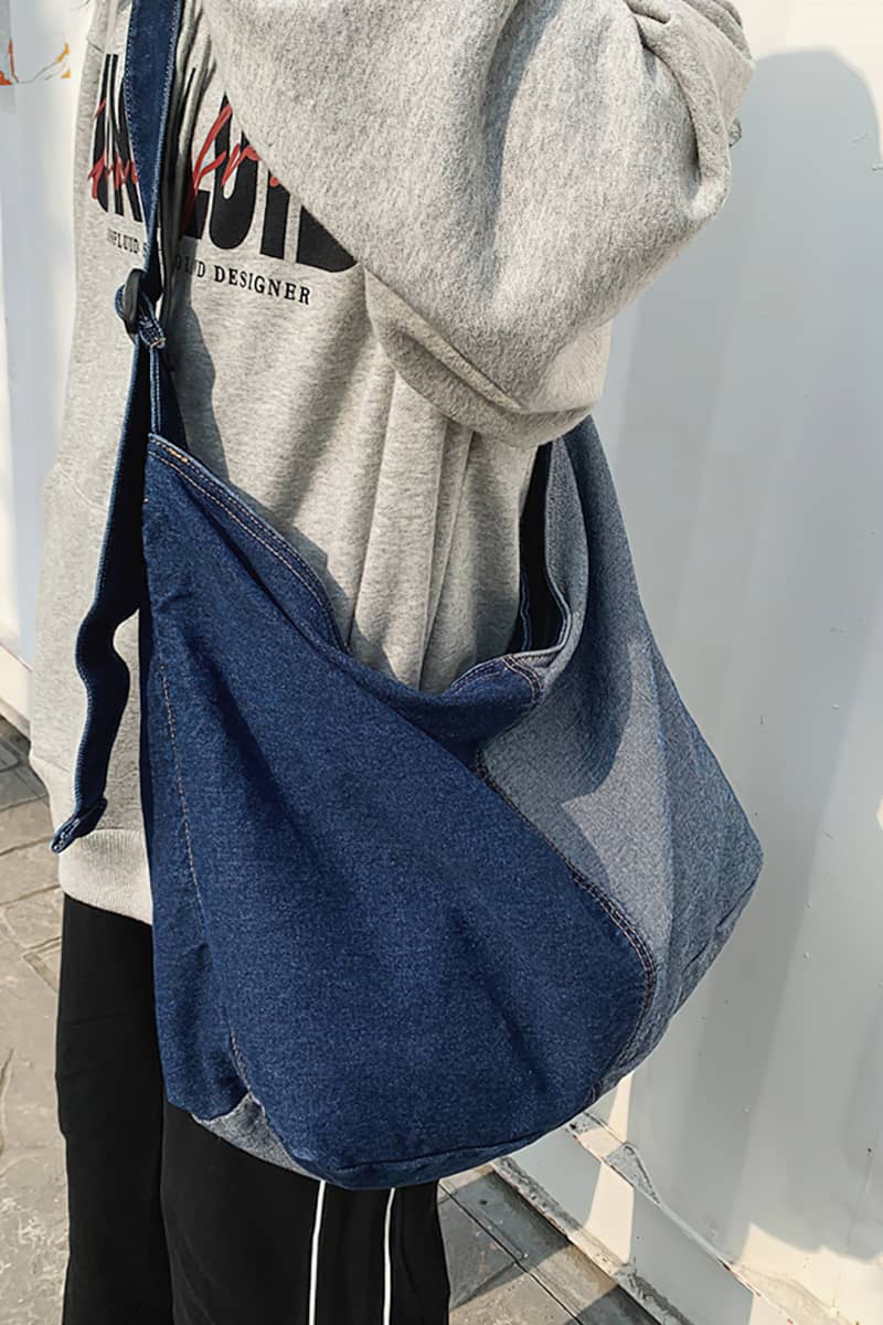 Large capacity crossbody denim bag for lazy style