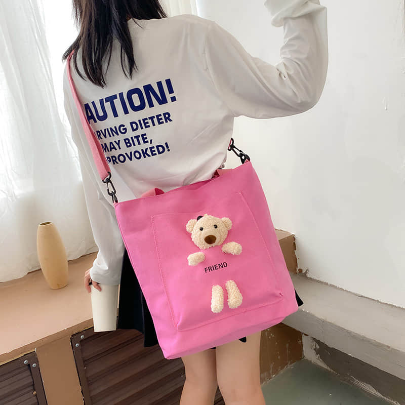 Cute bear large capacity canvas bag tote bag  | IFAUN
